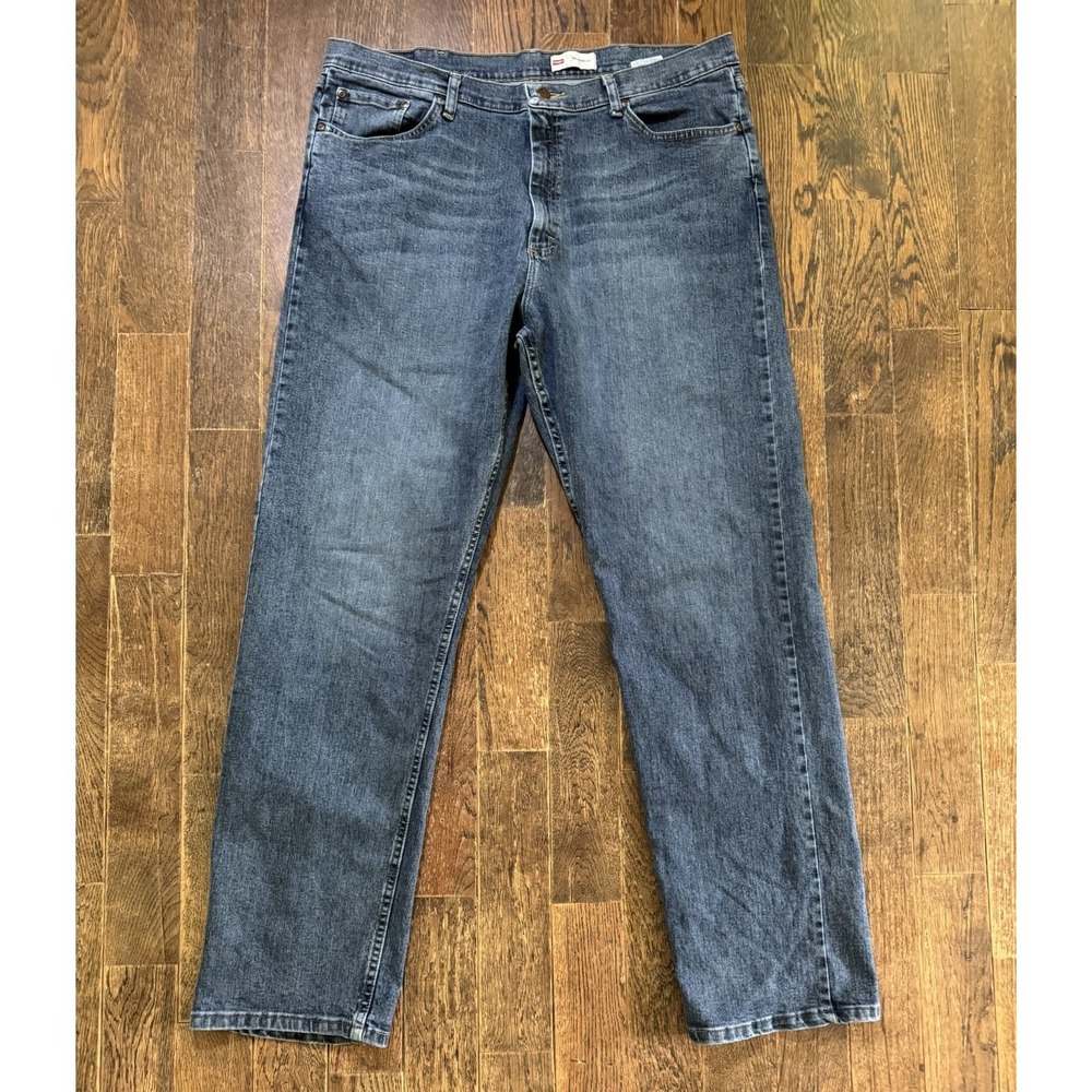 Wrangler Relaxed Fit Straight Jeans Mens 38x34 Blue Excellent Mid Rise Stretch‎